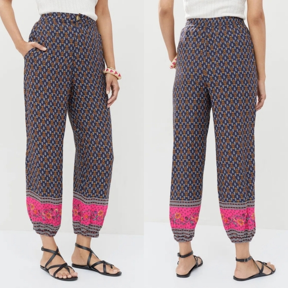 NWT Anthropologie Smocked Balloon Leg Pants in Blue Motif - Picture 2 of 9